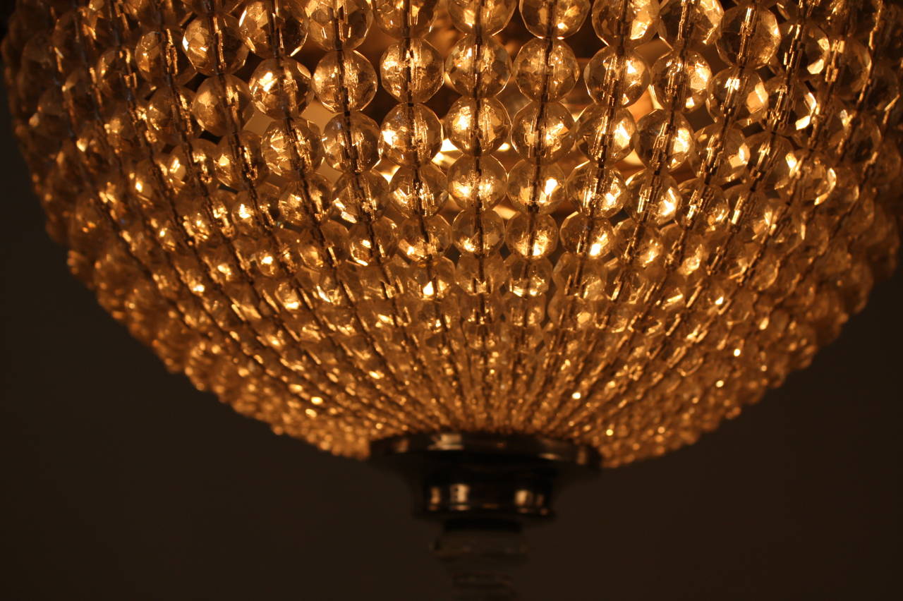 1930s Crystal Basket Flush Mount Chandelier In Good Condition In Fairfax, VA