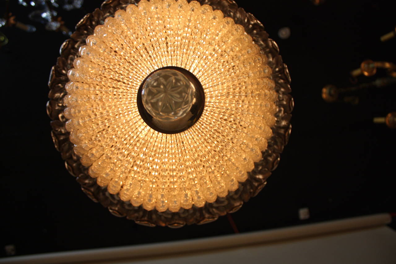 Mid-20th Century 1930s Crystal Basket Flush Mount Chandelier