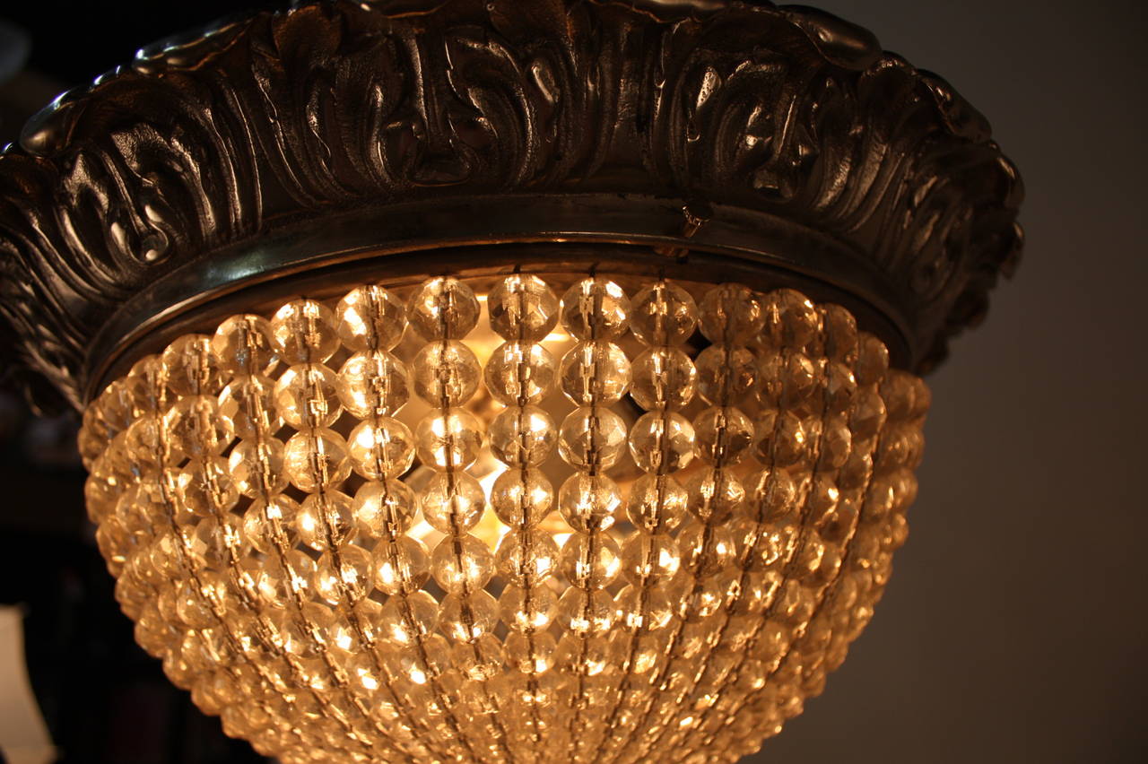 1930s Crystal Basket Flush Mount Chandelier 1