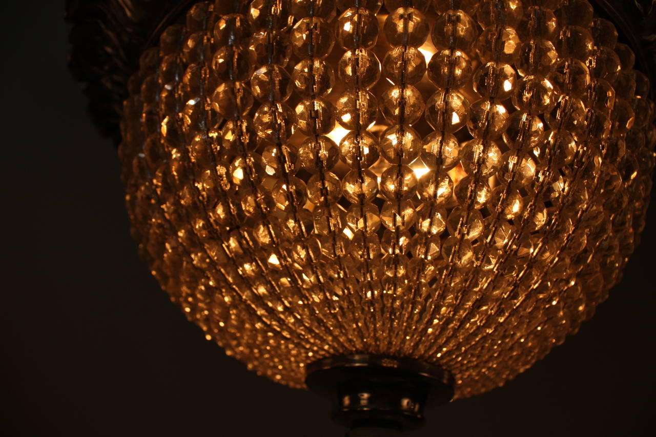 1930s Crystal Basket Flush Mount Chandelier 2