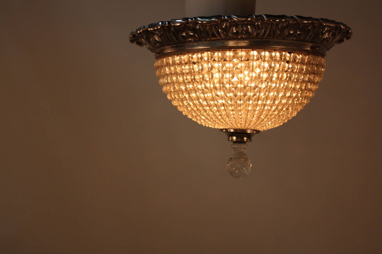 1930s Crystal Basket Flush Mount Chandelier 3