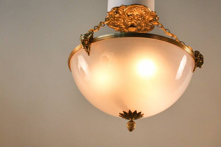 1920s Bronze and Glass Flush Mount Light