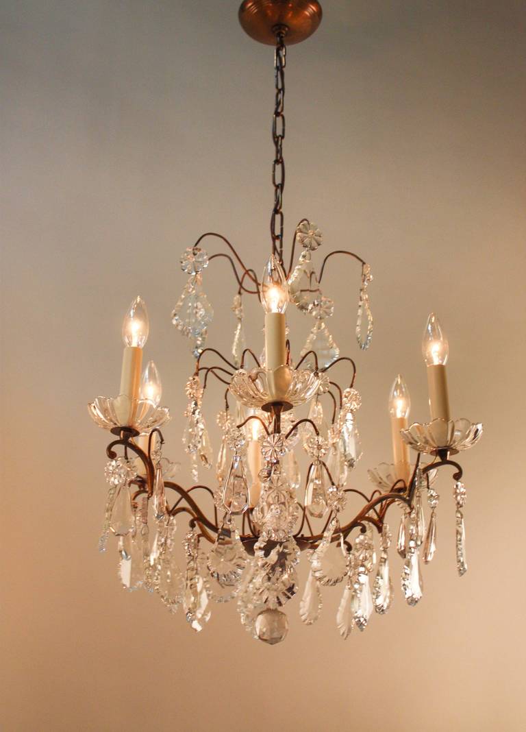 1930s French Crystal Chandelier In Good Condition In Fairfax, VA