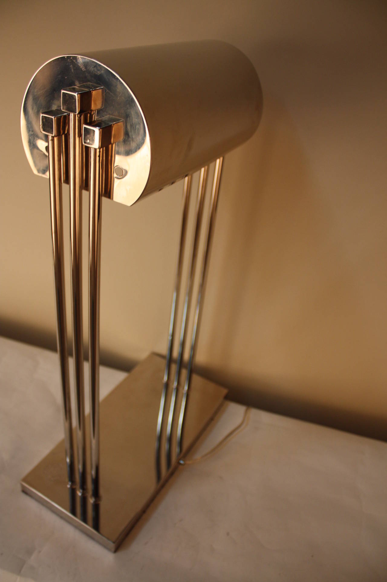 French Nickel Art Deco Desk Lamp by Marcel Breuer In Excellent Condition In Fairfax, VA