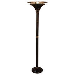 Antique French Black Lacquer and Nickel Art Deco Floor Lamp