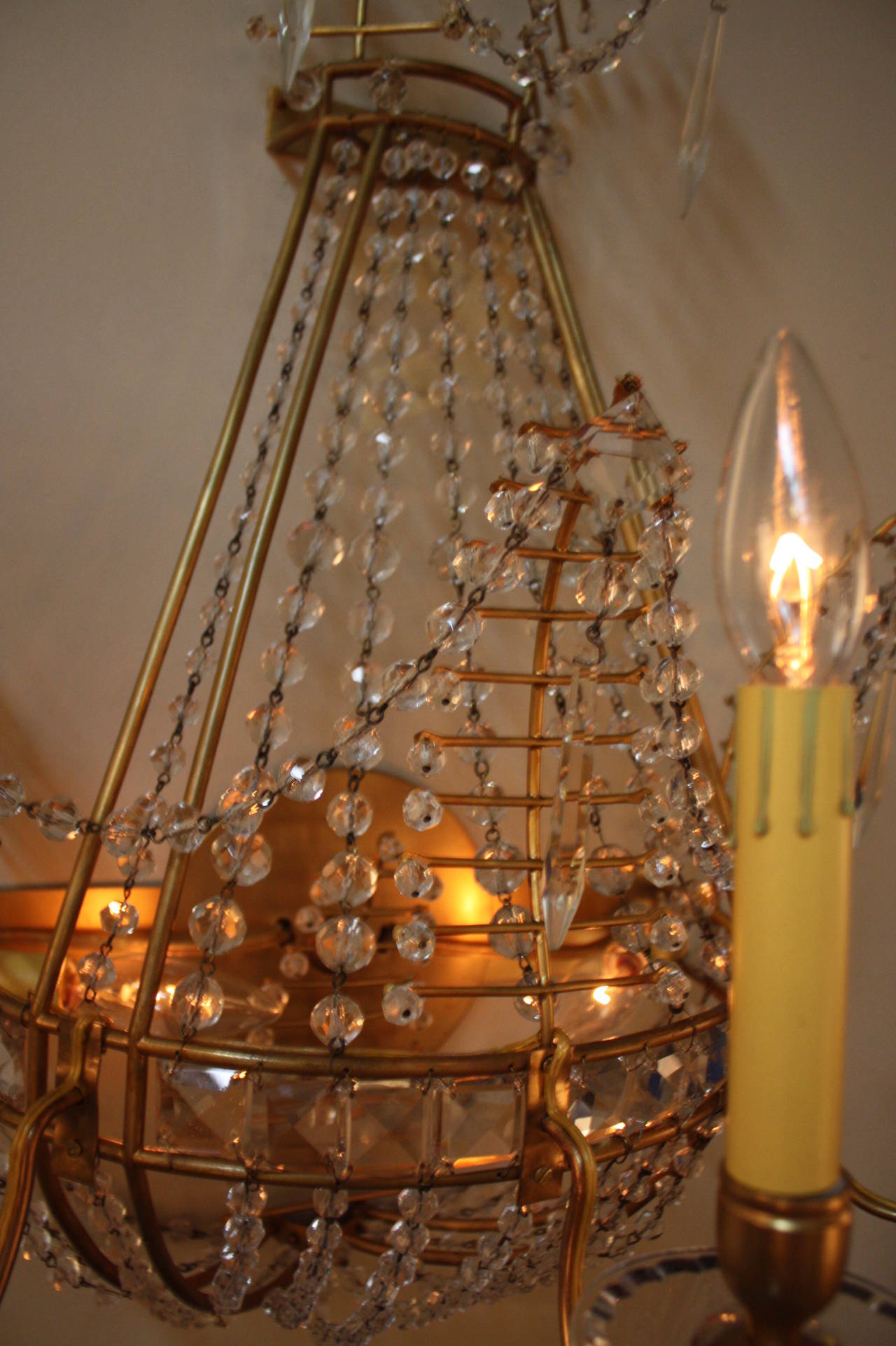 Pair Of Russian Dore Bronze And Crystal Wall Sconces 2