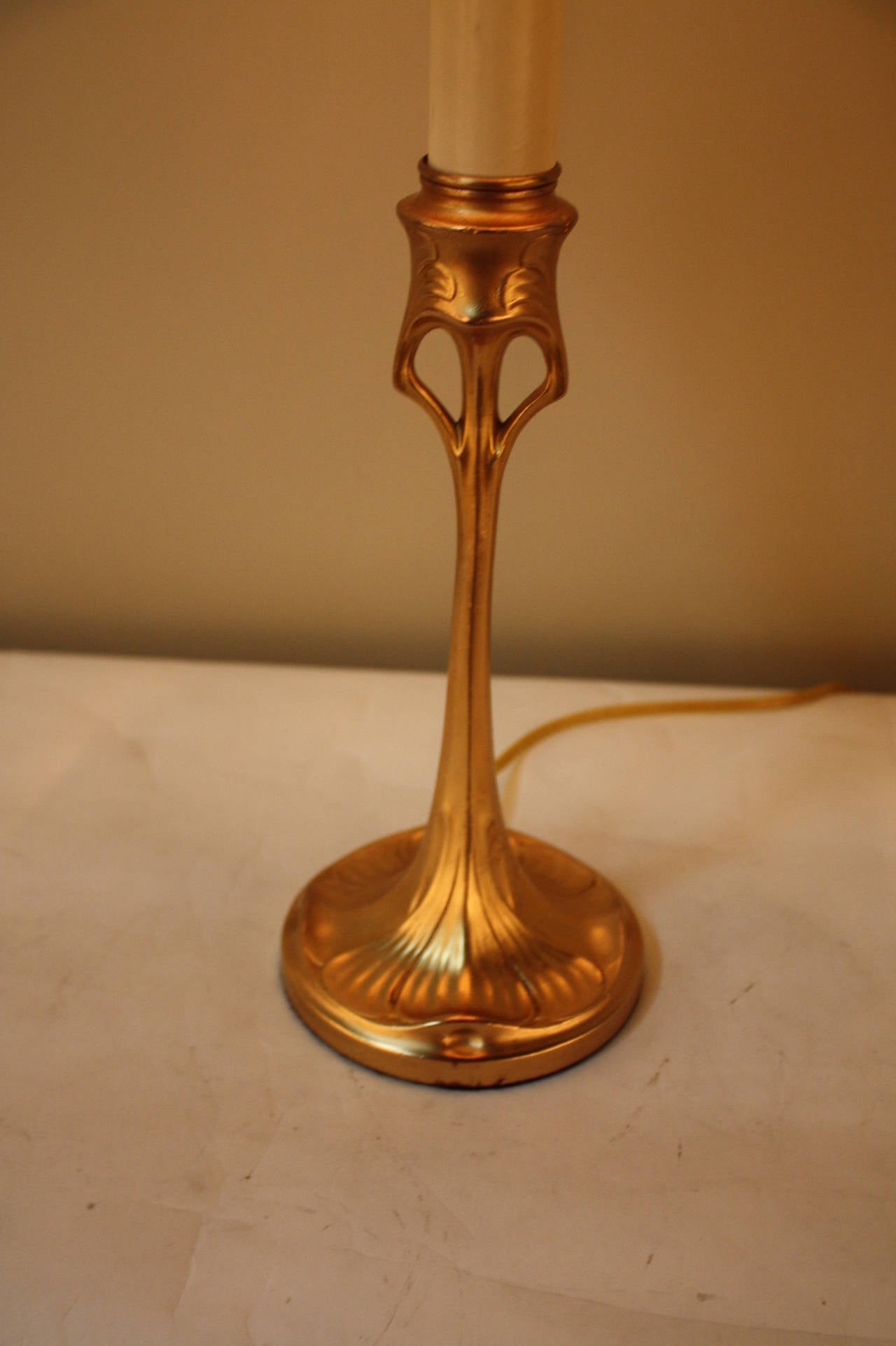 Art Nouveau Doré Bronze Candlestick Lamp
