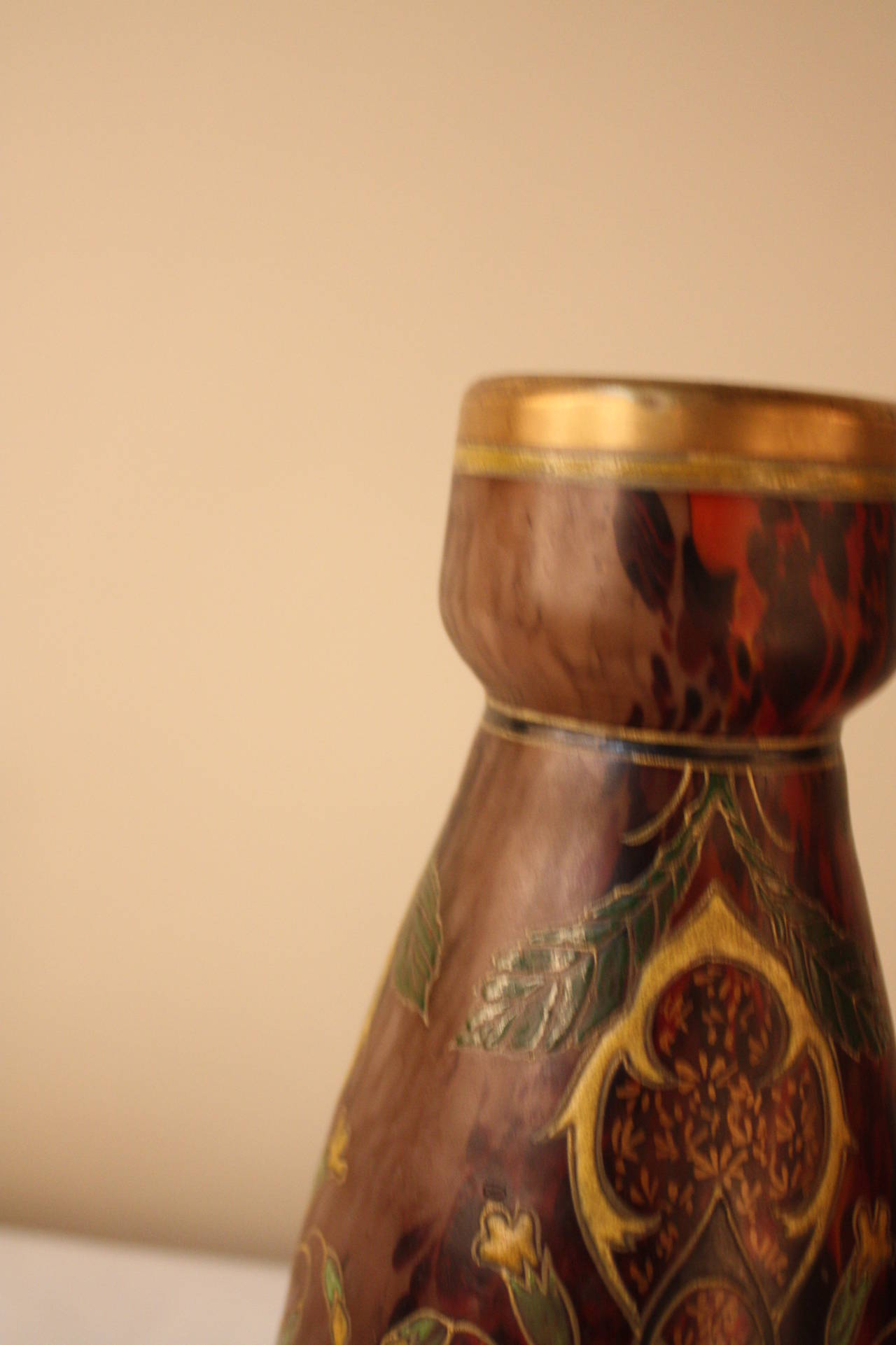 Art Nouveau Pair of Hand-Painted Blown Glass Vases by Legras
