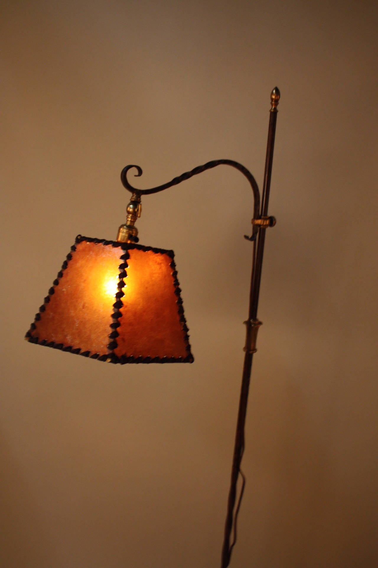 Art Deco American Iron and Brass Adjustable Floor Lamp
