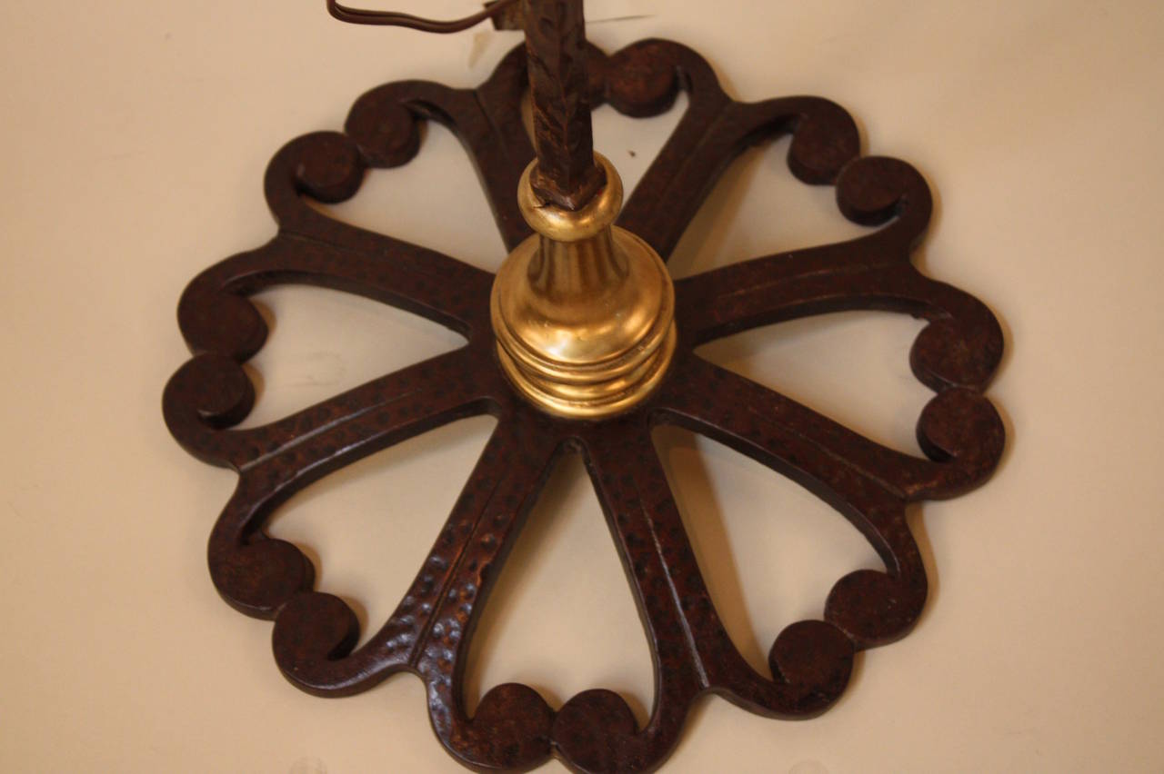 Mid-20th Century American Iron and Brass Adjustable Floor Lamp