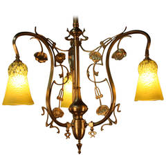 French Electrified Gas Art Nouveau Chandelier