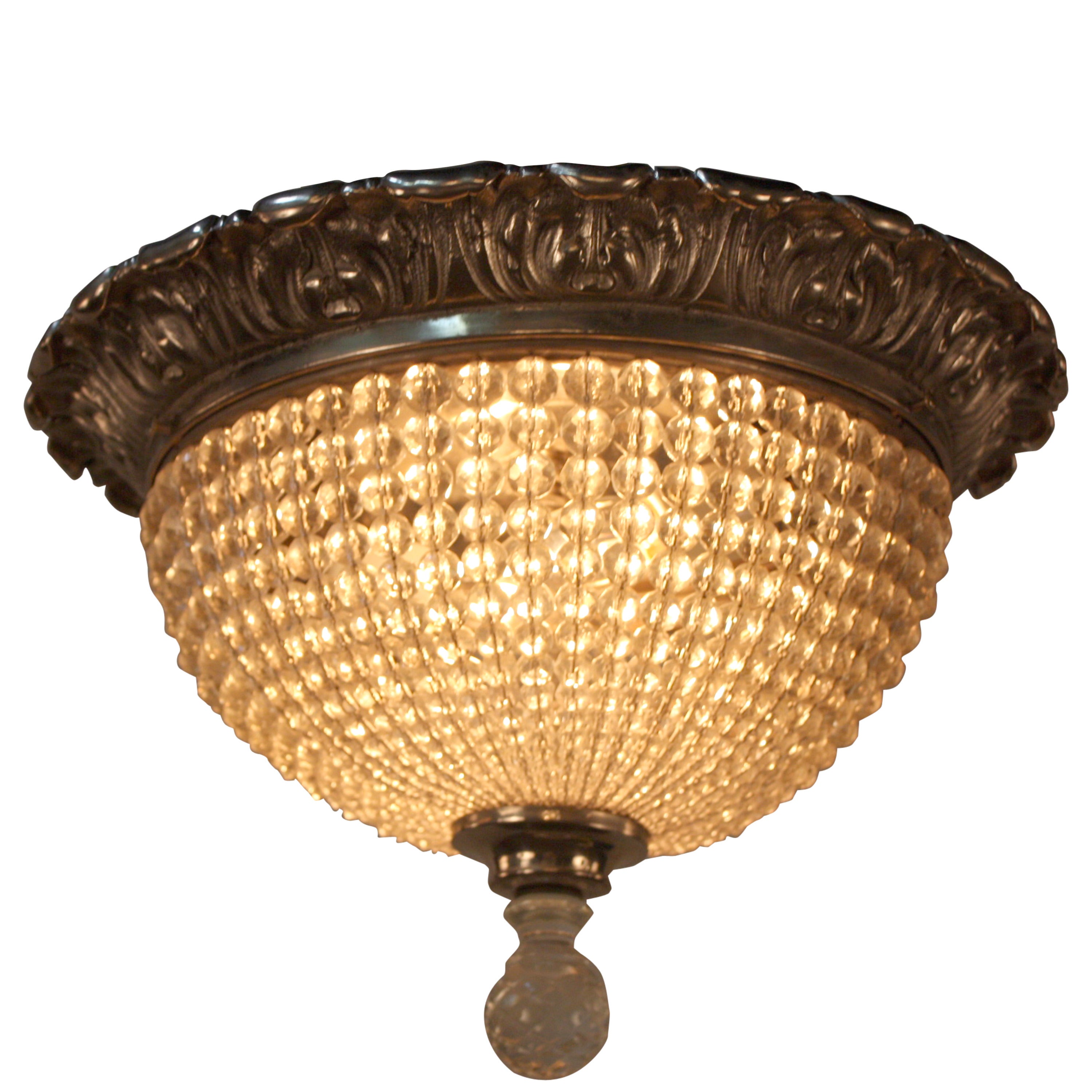 1930s Crystal Basket Flush Mount Chandelier