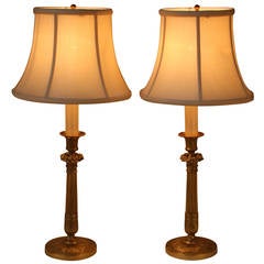 Pair of French Bronze Empire Style Candlestick Lamps