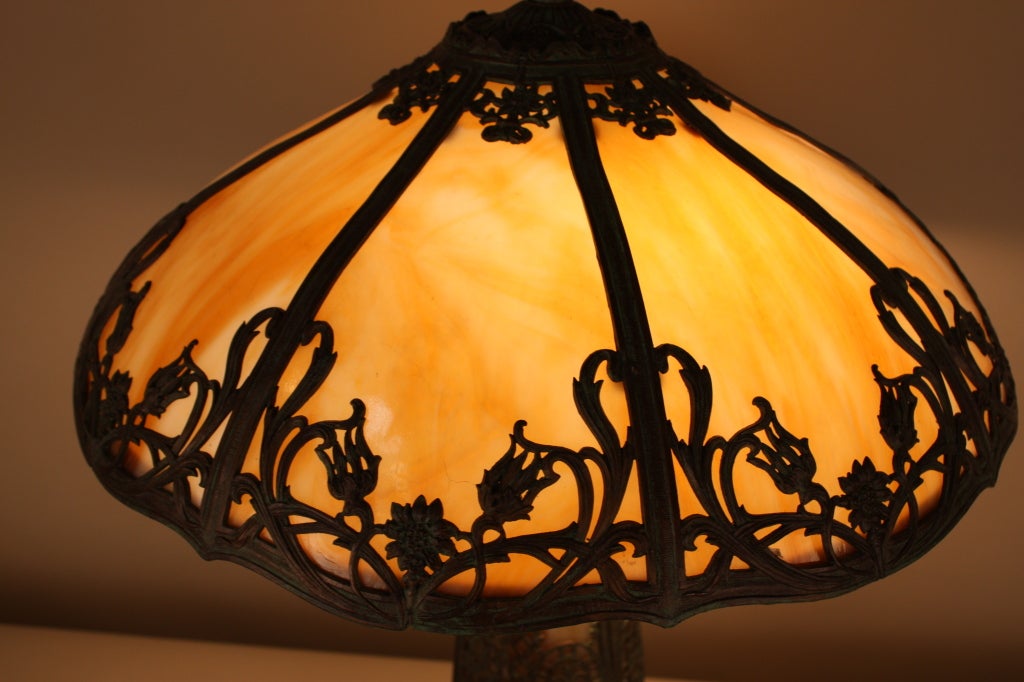 American Art Nouveau Slag Glass Lamp 3