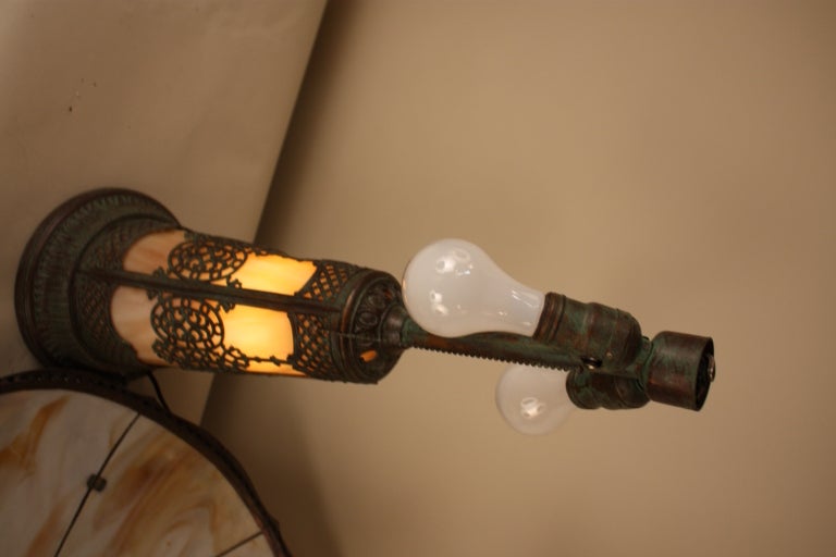 American Art Nouveau Slag Glass Lamp 6