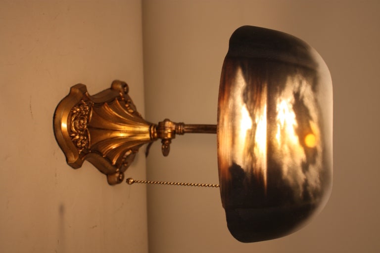 REVERSE PAINTED GLASS SHADE DESK LAMP BY PITTSBURGH