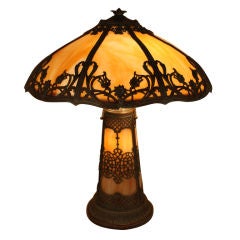 American Art Nouveau Slag Glass Lamp