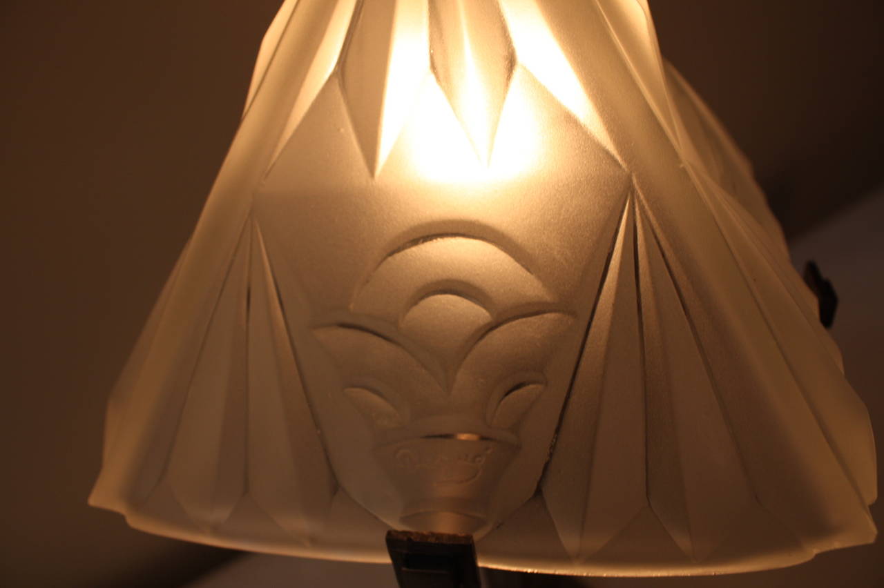 Glass French Art Deco Table Lamp by Degue
