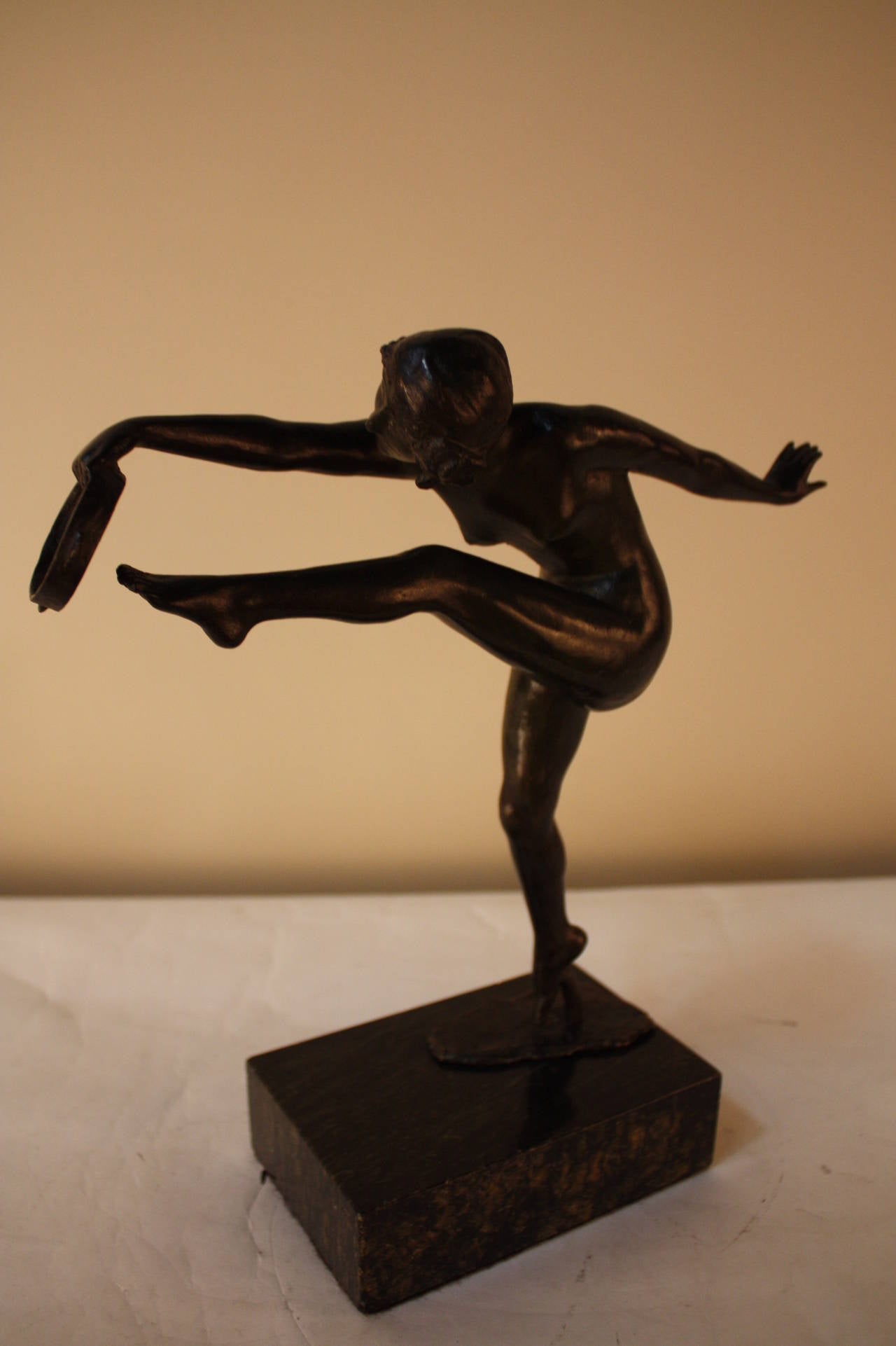 Mid-20th Century Art Deco Bronze Sculpture of Tambourine Dancer 