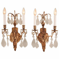 Pair of French Crystal Wall Sconces