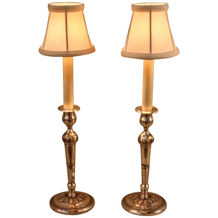Pair of Silver Candlestick Lamps at 1stDibs