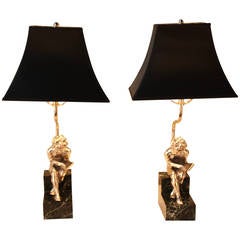 Pair of French Nickel Bookends Table Lamps