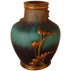 French Art Nouveau Pottery with Bronze Overlay