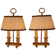 Pair of Double Light French Bronze Table Lamps