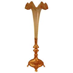Art Nouveau Single Horn Glass Vase with Dore Bronze Base