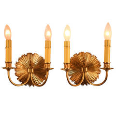 1930s wall lights Pair of 1930s Bronze Sunburst Wall Sconces