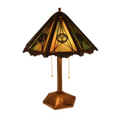 Antique Stained Glass Table Lamp By Bradley & Hubbard