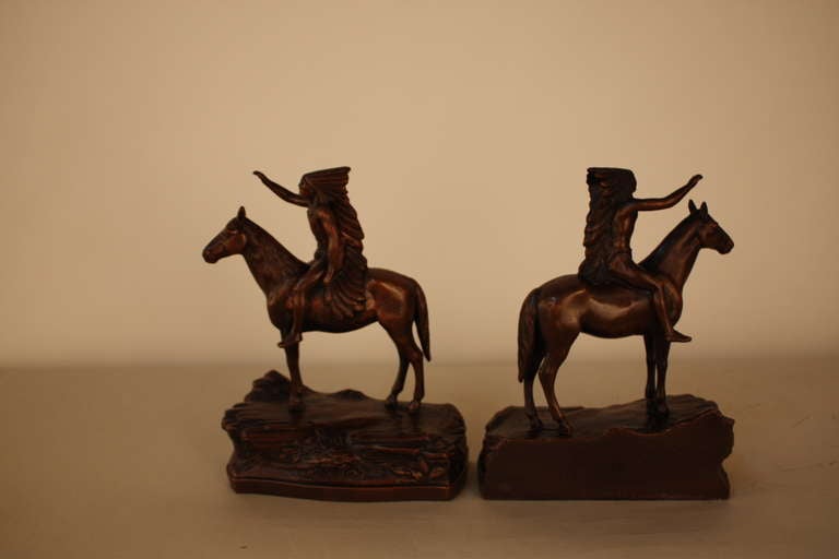 Bronze Pair of Native American Indian Bookends