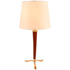Leather Table Lamp by Jacques Adnet
