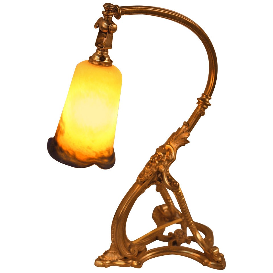 1920s French Bronze Desk Lamp by Noverdy