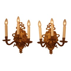Pair Of Spanish Bronze Wall Sconces