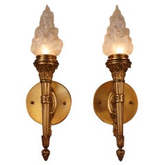 Pair of Bronze Torch Wall Sconces