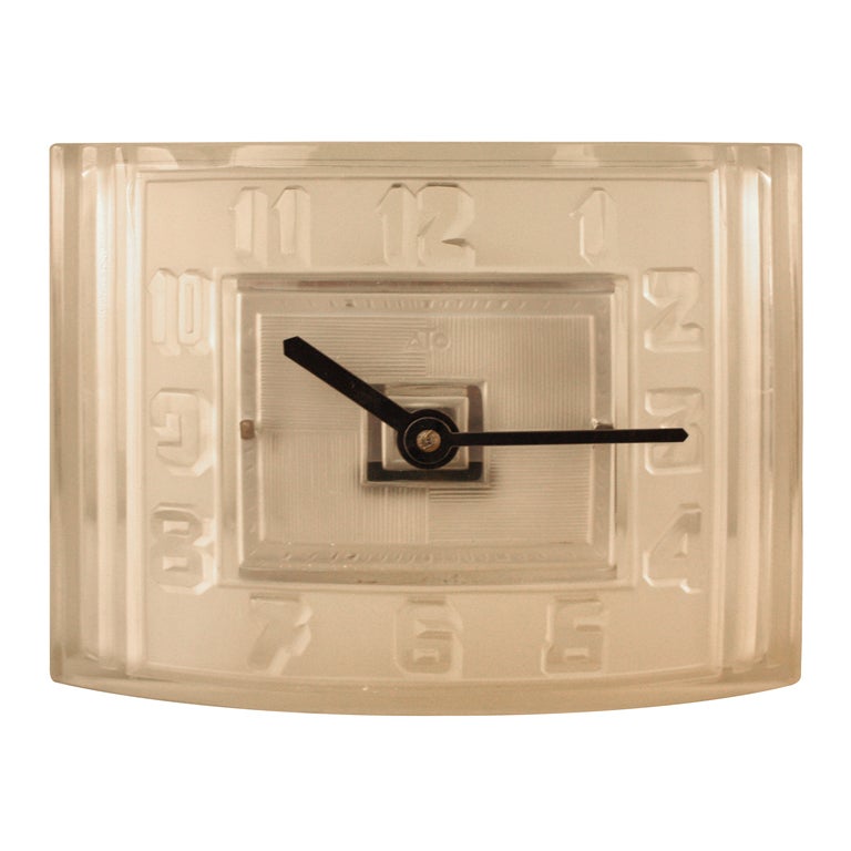 R. Lalique Frosted Glass Clock With Ato Movement