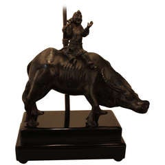 Antique 19th c. Chinese Ox Bronze Table Lamp