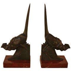 French bronze bookends by F. Rochard