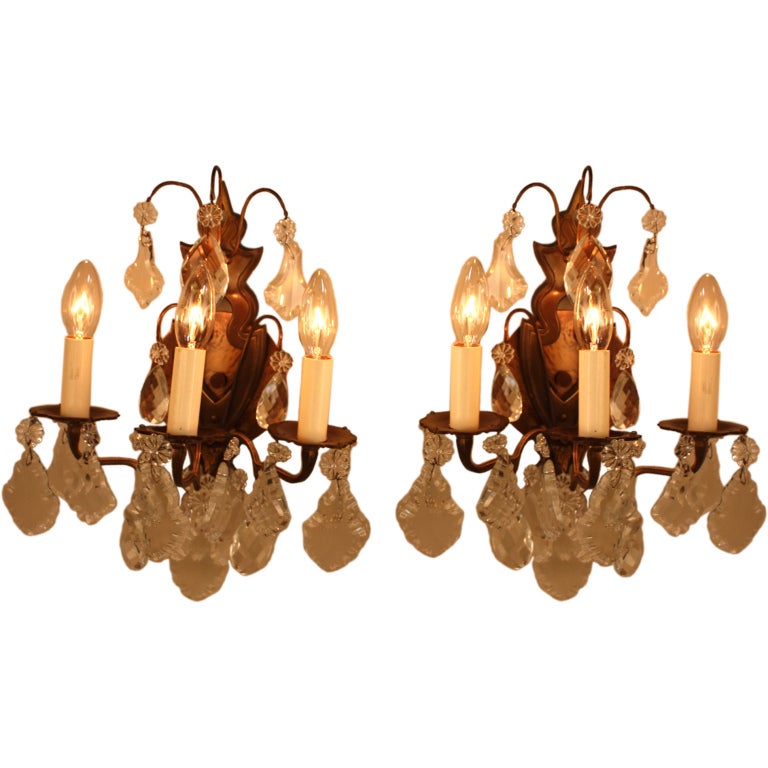 Crystal and Bronze Wall Sconces