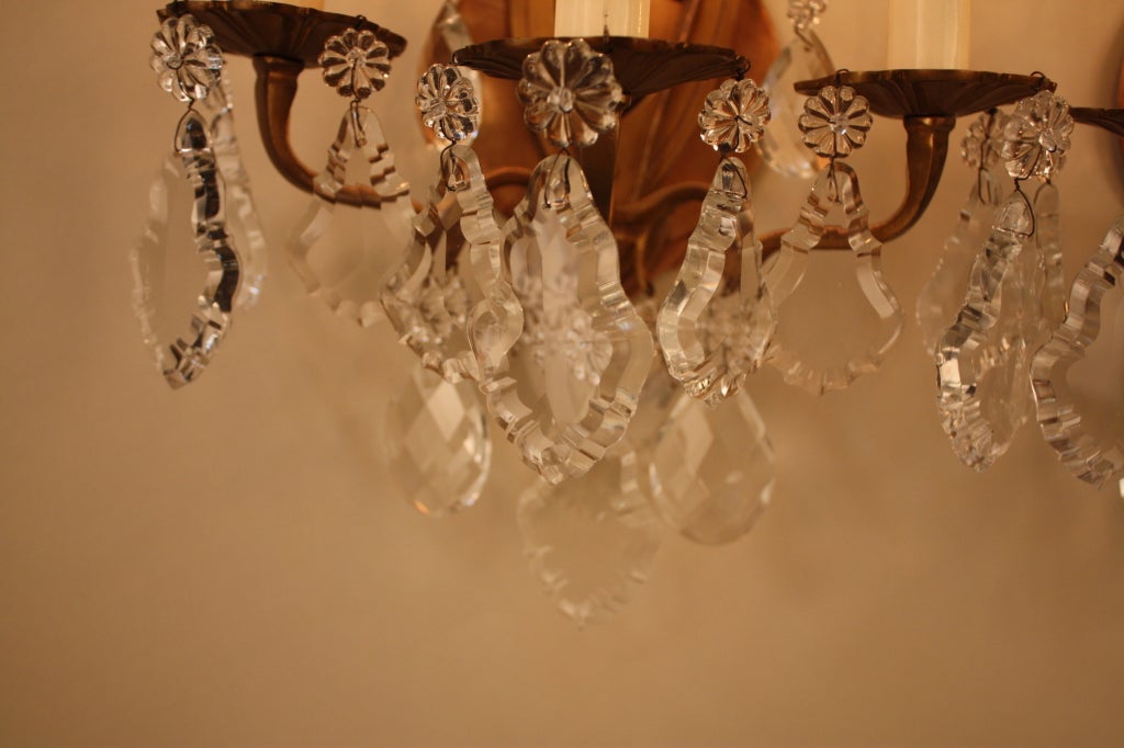 French Crystal and Bronze Wall Sconces