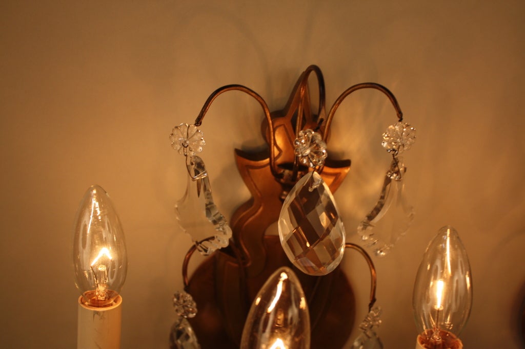 20th Century Crystal and Bronze Wall Sconces