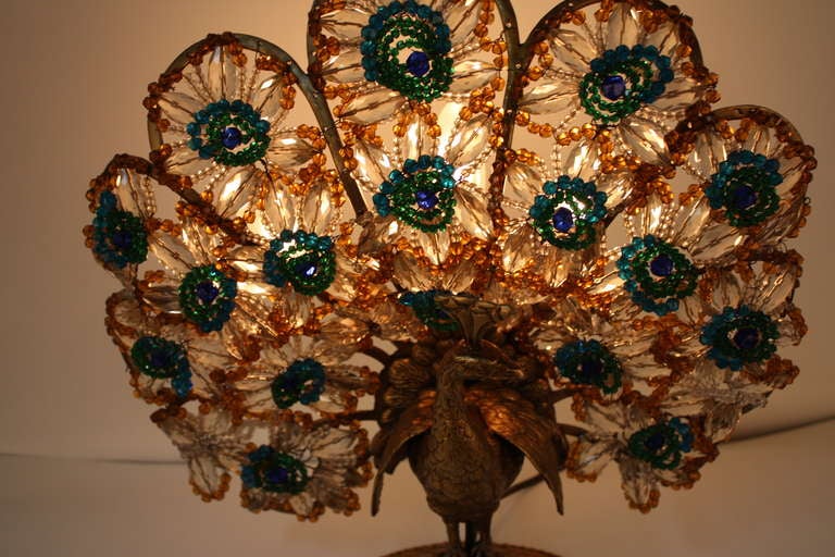 Mid-20th Century 1930's Crystal Peacock Lamp