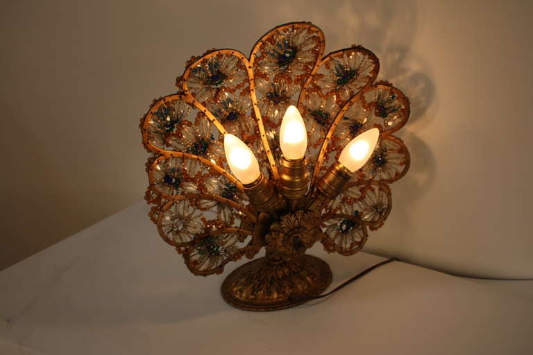 1930's Crystal Peacock Lamp 2