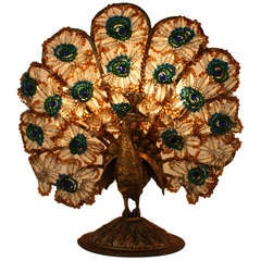 Vintage 1930's Crystal Peacock Lamp