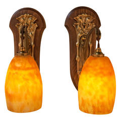 Pair of Edgar Brandt and Daum Nancy Wall Sconces