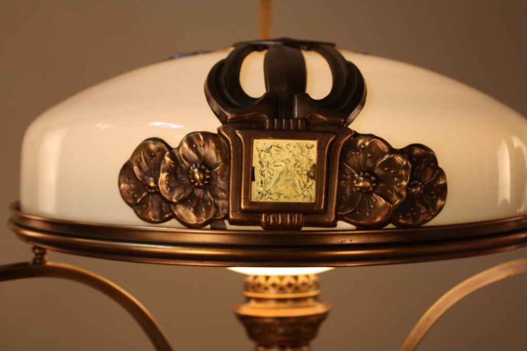19th c. Electrified Oil Lamp Chandelier