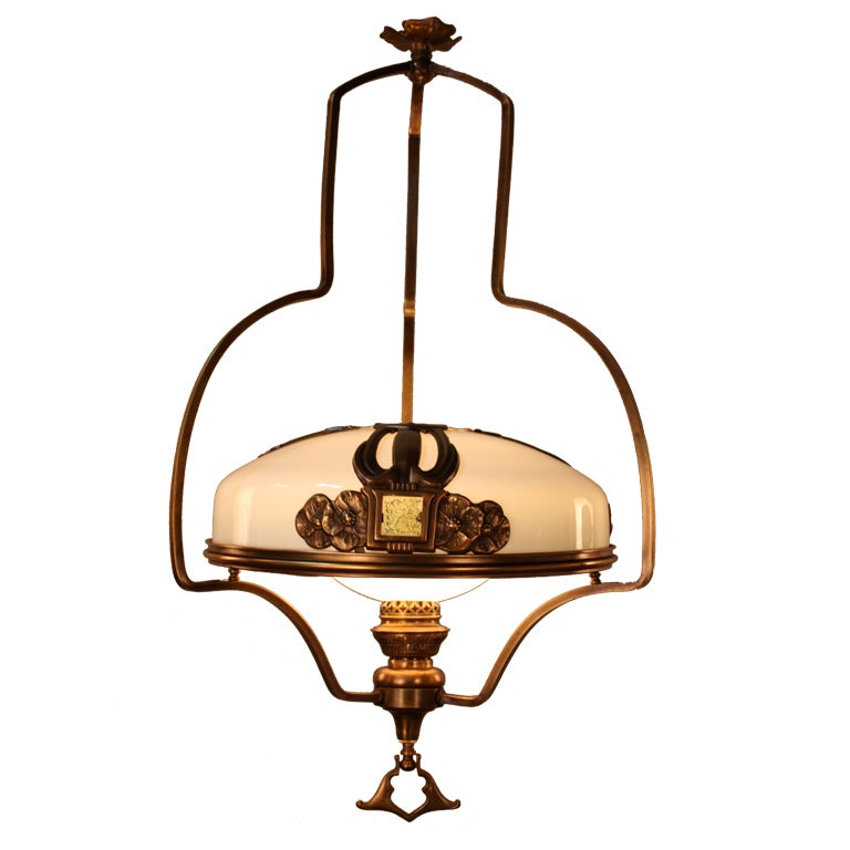 19th c. Electrified Oil Lamp Chandelier at 1stDibs