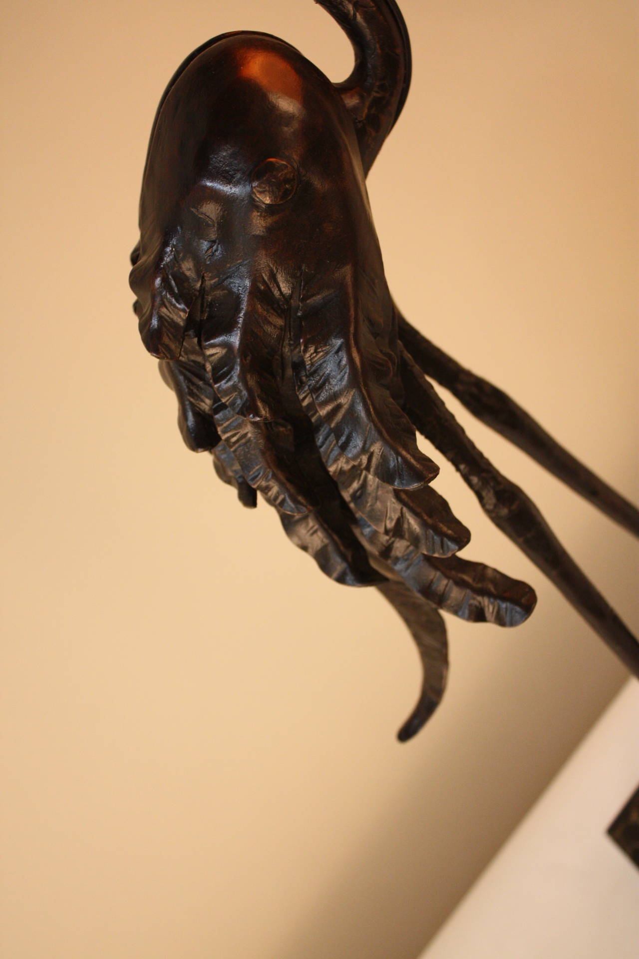 French Handmade Wrought Iron Bird Lamp with Daum Glass Shade