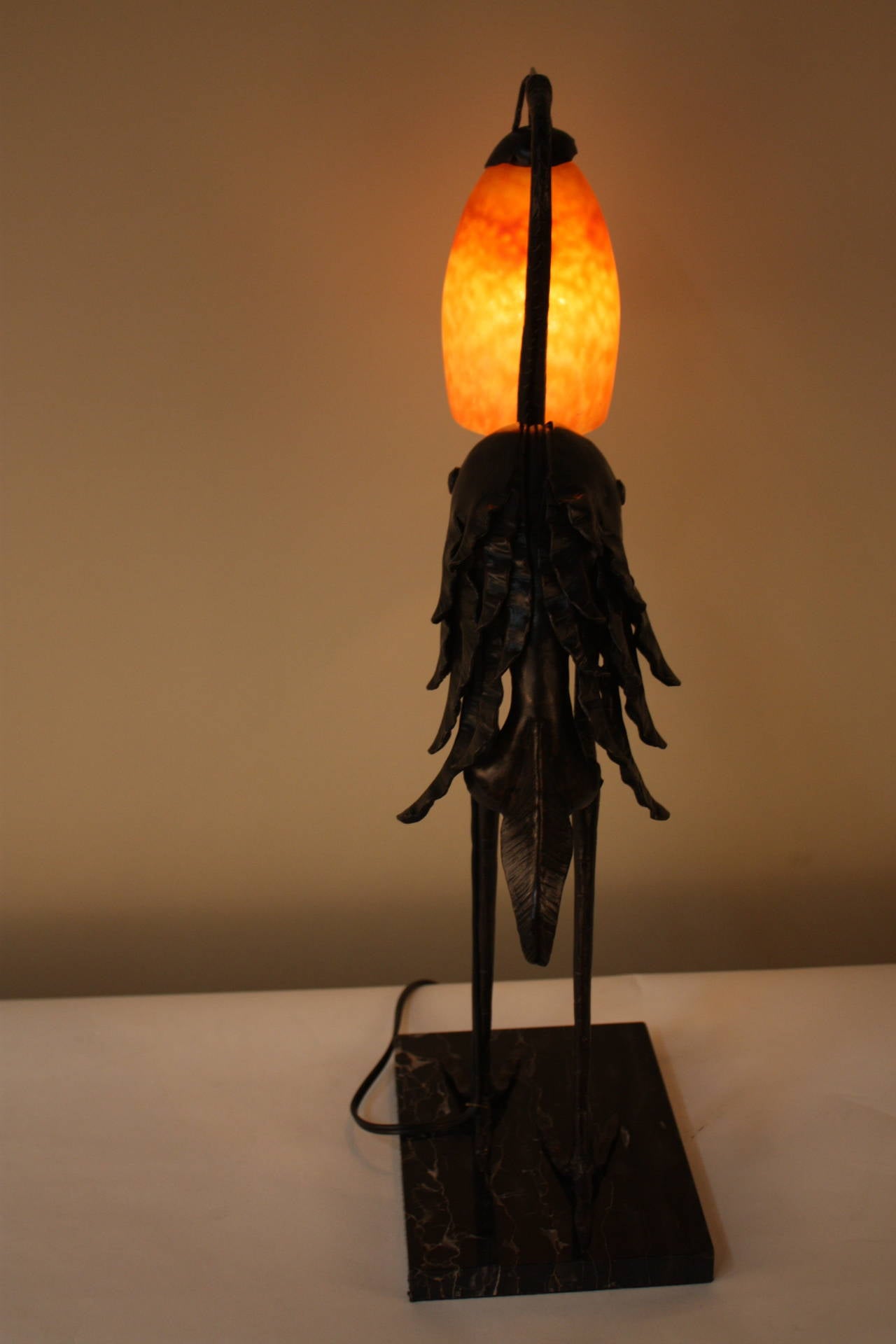 Handmade Wrought Iron Bird Lamp with Daum Glass Shade In Good Condition In Fairfax, VA